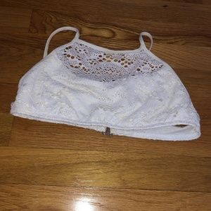 White high-neck fabric bikini top